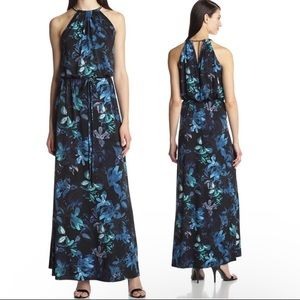 Vince Camuto blue floral halter maxi dress. Size 2. Drawstring waist